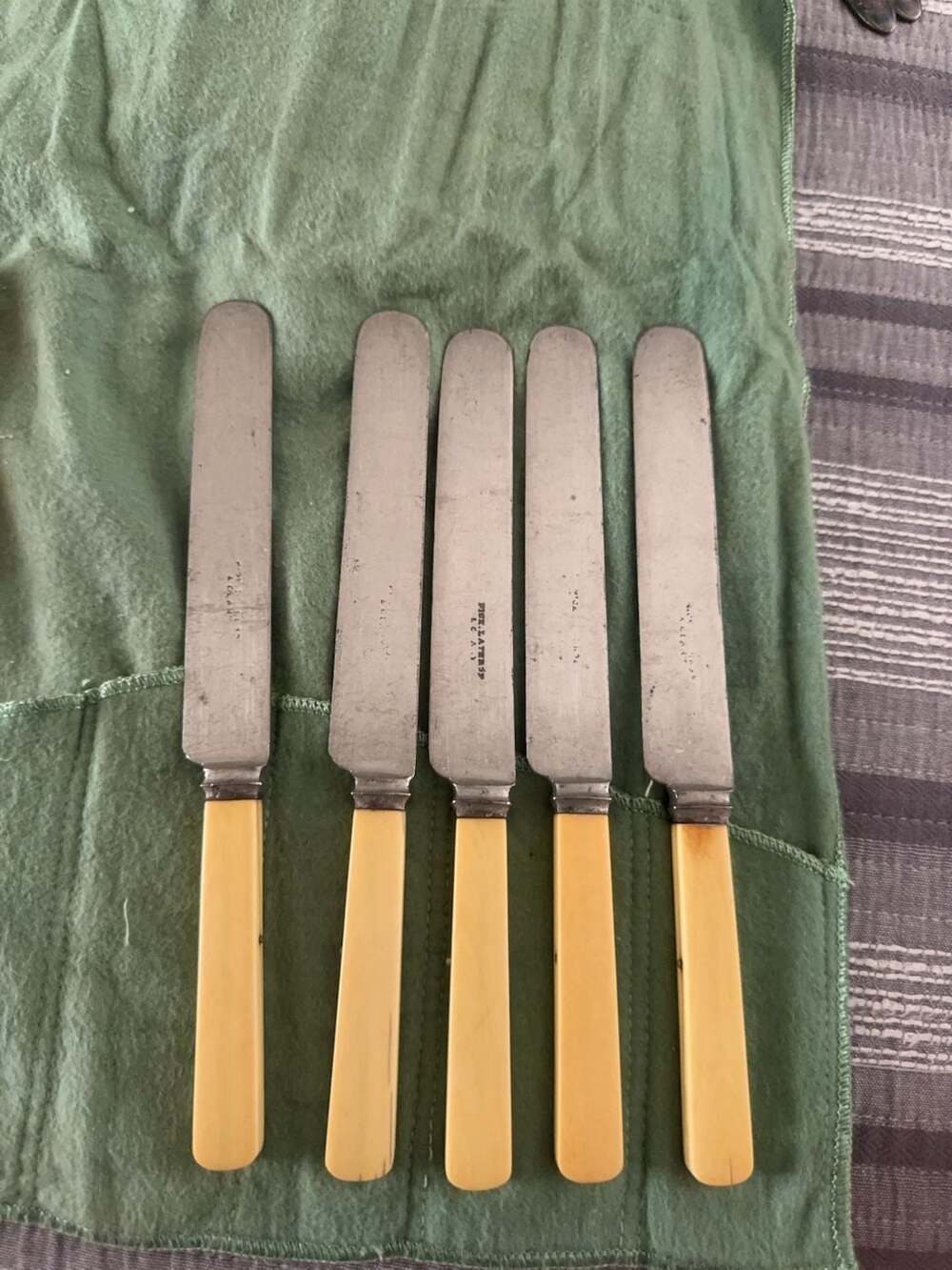 Vintage Fick & Lathers Antique Bone Handle Dinner Knives Set of 5